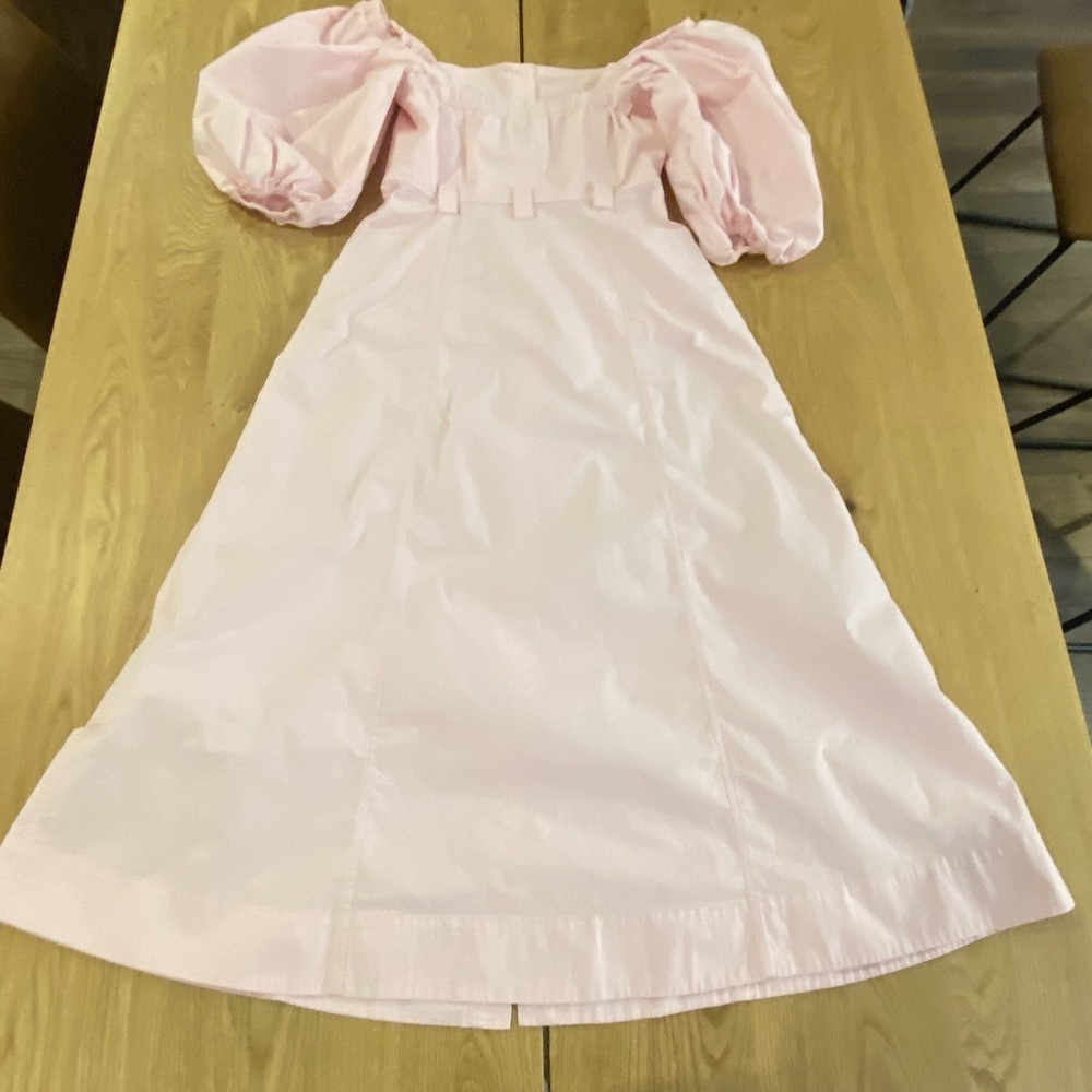 GANNI Puff Sleeve Button Down Dress Women's Pink Ripstop Fabric Size 34 US SZ 6* - Picture 4 of 14
